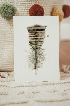 Image of a feather watercolor painting by Shayna Larsen, originals & prints available