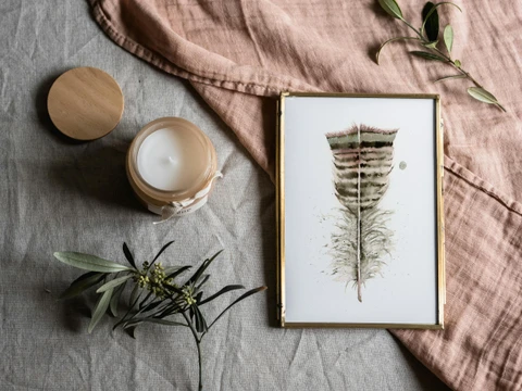 Image of a feather watercolor painting by Shayna Larsen, originals & prints available