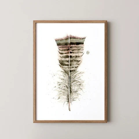 Image of a feather watercolor painting by Shayna Larsen, originals & prints available