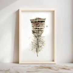 Image of a feather watercolor painting by Shayna Larsen, originals & prints available