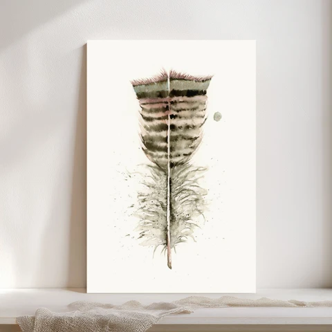 Image of a feather watercolor painting by Shayna Larsen, originals & prints available