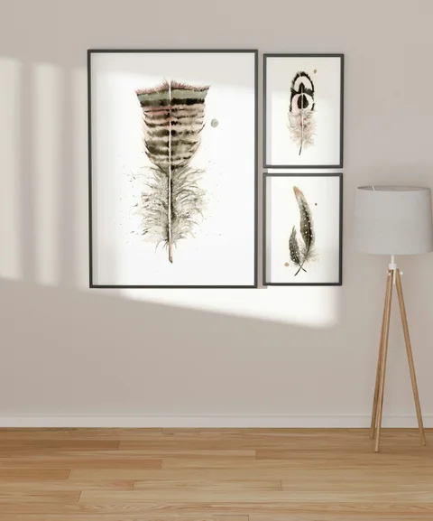 Image of a feather watercolor painting by Shayna Larsen, originals & prints available