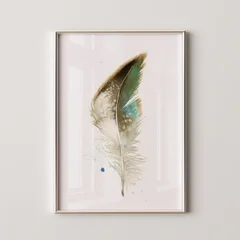 Image of a feather watercolor painting by Shayna Larsen, originals & prints available