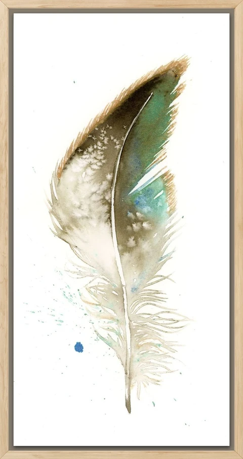 Image of a feather watercolor painting by Shayna Larsen, originals & prints available