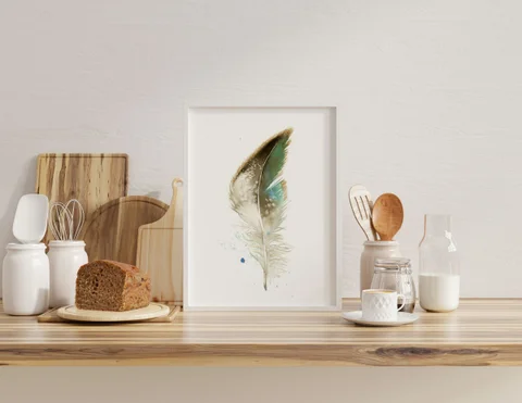 Image of a feather watercolor painting by Shayna Larsen, originals & prints available