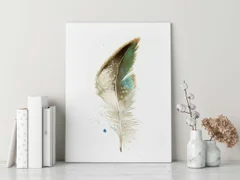 Image of a feather watercolor painting by Shayna Larsen, originals & prints available