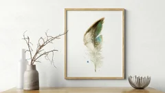 Image of a feather watercolor painting by Shayna Larsen, originals & prints available