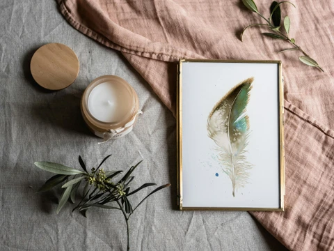 Image of a feather watercolor painting by Shayna Larsen, originals & prints available