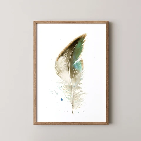 Image of a feather watercolor painting by Shayna Larsen, originals & prints available