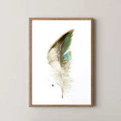 Image of a feather watercolor painting by Shayna Larsen, originals & prints available