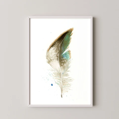 Image of a feather watercolor painting by Shayna Larsen, originals & prints available