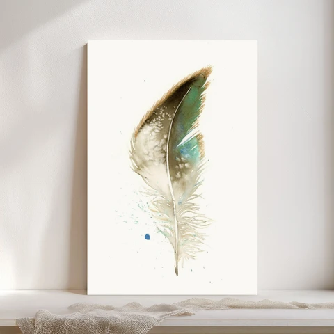 Image of a feather watercolor painting by Shayna Larsen, originals & prints available