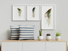 Image of a feather watercolor painting by Shayna Larsen, originals & prints available