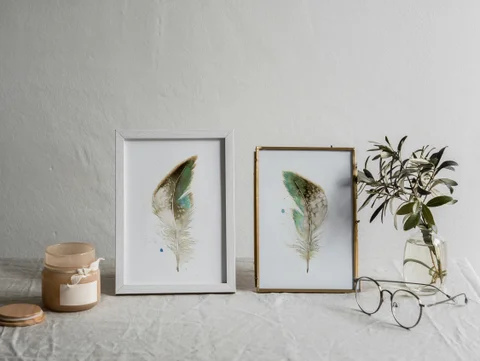 Image of a feather watercolor painting by Shayna Larsen, originals & prints available