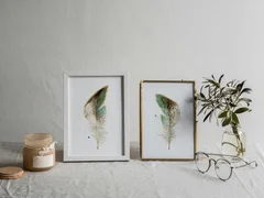 Image of a feather watercolor painting by Shayna Larsen, originals & prints available