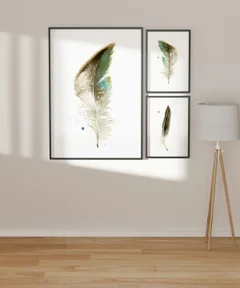 Image of a feather watercolor painting by Shayna Larsen, originals & prints available