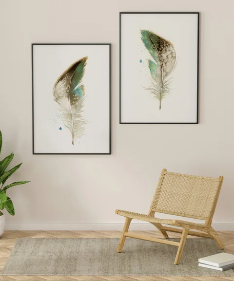 Image of a feather watercolor painting by Shayna Larsen, originals & prints available