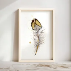 Image of a feather watercolor painting by Shayna Larsen, originals & prints available