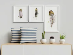 Image of a feather watercolor painting by Shayna Larsen, originals & prints available