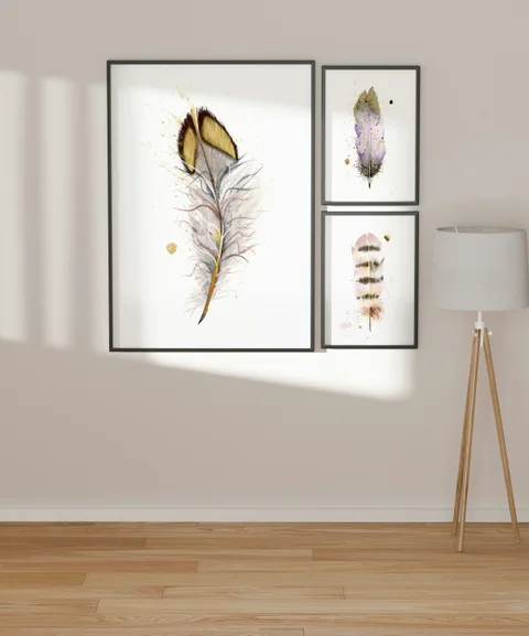 Image of a feather watercolor painting by Shayna Larsen, originals & prints available