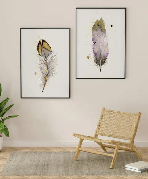 Image of a feather watercolor painting by Shayna Larsen, originals & prints available