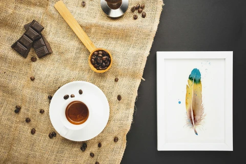 Image of a feather watercolor painting by Shayna Larsen, originals & prints available