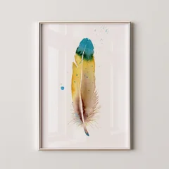 Image of a feather watercolor painting by Shayna Larsen, originals & prints available