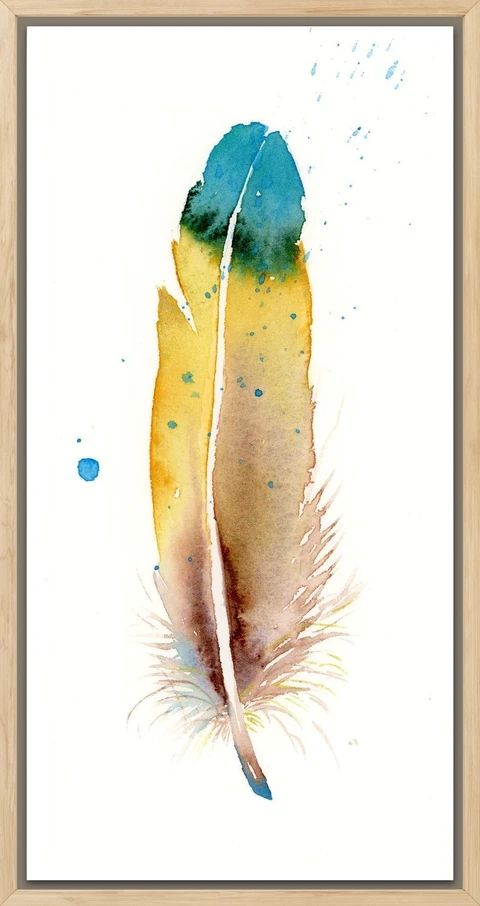 Image of a feather watercolor painting by Shayna Larsen, originals & prints available