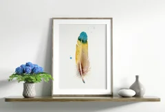 Image of a feather watercolor painting by Shayna Larsen, originals & prints available