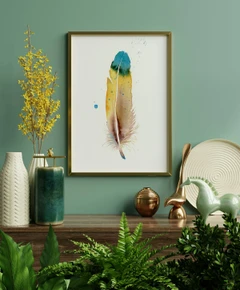 Image of a feather watercolor painting by Shayna Larsen, originals & prints available