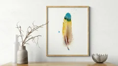 Image of a feather watercolor painting by Shayna Larsen, originals & prints available