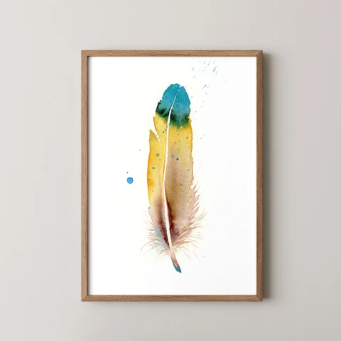 Image of a feather watercolor painting by Shayna Larsen, originals & prints available