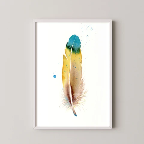 Image of a feather watercolor painting by Shayna Larsen, originals & prints available