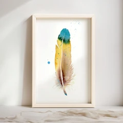 Image of a feather watercolor painting by Shayna Larsen, originals & prints available