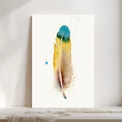 Image of a feather watercolor painting by Shayna Larsen, originals & prints available