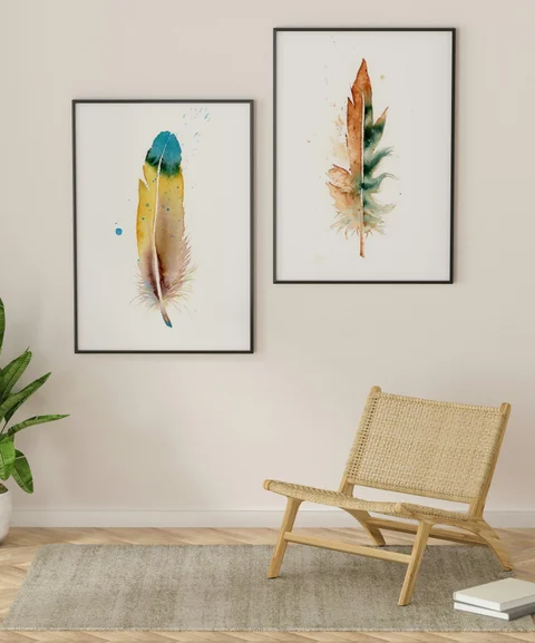 Image of a feather watercolor painting by Shayna Larsen, originals & prints available