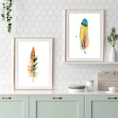 Image of a feather watercolor painting by Shayna Larsen, originals & prints available