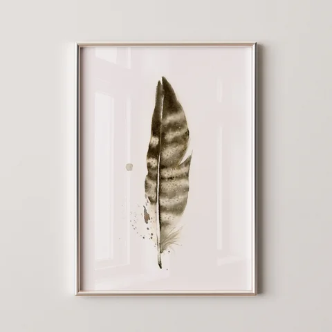 Image of a feather watercolor painting by Shayna Larsen, originals & prints available