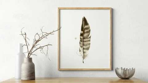 Image of a feather watercolor painting by Shayna Larsen, originals & prints available