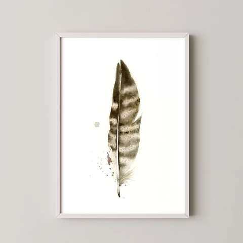 Image of a feather watercolor painting by Shayna Larsen, originals & prints available