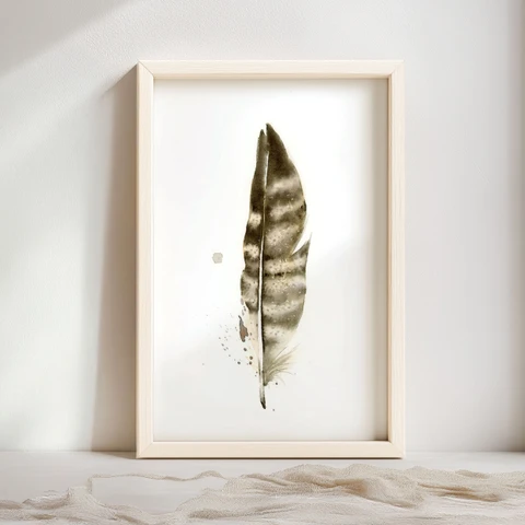 Image of a feather watercolor painting by Shayna Larsen, originals & prints available
