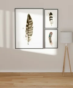Image of a feather watercolor painting by Shayna Larsen, originals & prints available