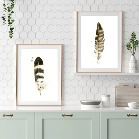 Image of a feather watercolor painting by Shayna Larsen, originals & prints available