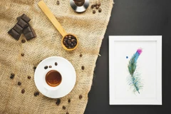 Image of a feather watercolor painting by Shayna Larsen, originals & prints available