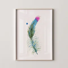 Image of a feather watercolor painting by Shayna Larsen, originals & prints available