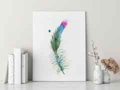 Image of a feather watercolor painting by Shayna Larsen, originals & prints available