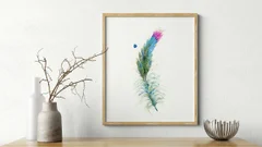 Image of a feather watercolor painting by Shayna Larsen, originals & prints available