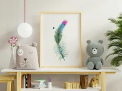 Image of a feather watercolor painting by Shayna Larsen, originals & prints available