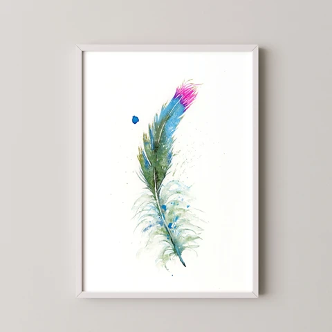 Image of a feather watercolor painting by Shayna Larsen, originals & prints available
