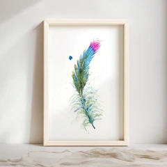 Image of a feather watercolor painting by Shayna Larsen, originals & prints available